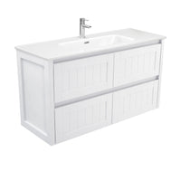 Fienza Hampton Satin White 1200 Wall Hung Cabinet, 4 Internal Drawers , With Moulded Basin-Top - Joli Ceramic