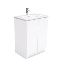 Fienza Fingerpull Gloss White 600 Cabinet on Kickboard, Solid Doors , With Moulded Basin-Top - Joli Ceramic