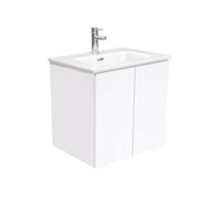 Fienza Fingerpull Gloss White 600 Wall Hung Cabinet, Solid Doors , With Moulded Basin-Top - Joli Ceramic