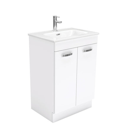 Fienza UniCab 600 Gloss White Cabinet on Kickboard, Solid Doors , With Moulded Basin-Top - Joli Ceramic