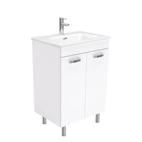Fienza UniCab 600 Gloss White Cabinet on Legs, Solid Doors , With Moulded Basin-Top - Joli Ceramic