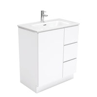 Fienza Fingerpull Gloss White 750 Cabinet on Kickboard, Solid Door , With Moulded Basin-Top - Joli Ceramic Right Hand Drawer