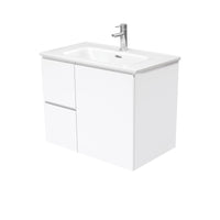 Fienza Fingerpull Gloss White 750 Wall Hung Cabinet, Solid Door , With Moulded Basin-Top - Joli Ceramic Left Hand Drawer