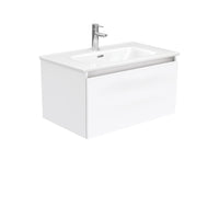Fienza Manu Gloss White 750 Wall-Hung Cabinet, Solid Drawer , With Moulded Basin-Top - Joli Ceramic