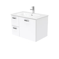 Fienza UniCab Gloss White 750 Wall Hung Cabinet, Solid Door , With Moulded Basin-Top - Joli Ceramic Left Hand Drawer