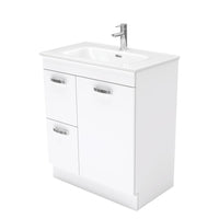 Fienza UniCab Gloss White 750 Cabinet on Kickboard , With Moulded Basin-Top - Joli Ceramic Left Hand Drawer