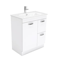 Fienza UniCab Gloss White 750 Cabinet on Kickboard , With Moulded Basin-Top - Joli Ceramic Right Hand Drawer