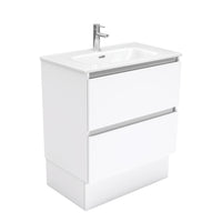 Fienza Quest Gloss White 750 Cabinet on Kickboard, 2 Solid Drawers , With Moulded Basin-Top - Joli Ceramic