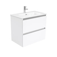 Fienza Quest Gloss White 750 Wall Hung Cabinet, 2 Solid Drawers , With Moulded Basin-Top - Joli Ceramic