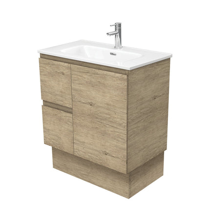 Fienza Edge Scandi Oak 750 Cabinet on Kickboard, Bevelled Edge , With Moulded Basin-Top - Joli Ceramic Left Hand Drawer