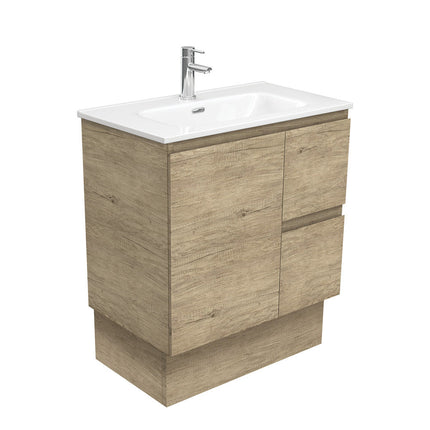Fienza Edge Scandi Oak 750 Cabinet on Kickboard, Bevelled Edge , With Moulded Basin-Top - Joli Ceramic Right Hand Drawer
