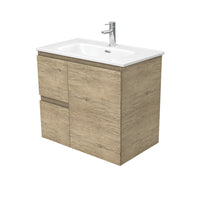 Fienza Edge Scandi Oak 750 Wall Hung Cabinet, Solid Door , With Moulded Basin-Top - Joli Ceramic Left Hand Drawer