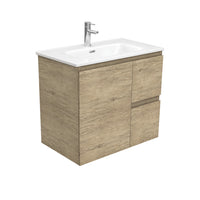Fienza Edge Scandi Oak 750 Wall Hung Cabinet, Solid Door , With Moulded Basin-Top - Joli Ceramic Right Hand Drawer
