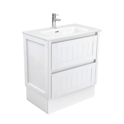 Fienza Hampton Satin White 750 Cabinet on Kickboard, 2 Solid Drawers , With Moulded Basin-Top - Joli Ceramic