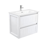 Fienza Hampton Satin White 750 Wall Hung Cabinet, 2 Solid Drawers , With Moulded Basin-Top - Joli Ceramic