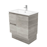 Fienza Edge Industrial 750 Cabinet on Kickboard, Bevelled Edge , With Moulded Basin-Top - Joli Ceramic Left Hand Drawer