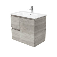 Fienza Edge Industrial 750 Wall Hung Cabinet, Solid Door, Bevelled Edge , With Moulded Basin-Top - Joli Ceramic Left Hand Drawer