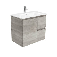 Fienza Edge Industrial 750 Wall Hung Cabinet, Solid Door, Bevelled Edge , With Moulded Basin-Top - Joli Ceramic Right Hand Drawer