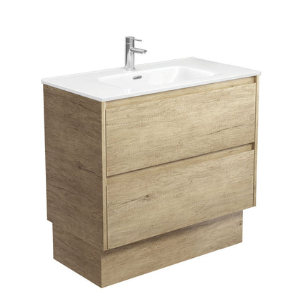 Fienza Amato Scandi Oak 900 Cabinet on Kickboard, Solid Panels, Bevelled Edge , With Moulded Basin-Top - Joli Ceramic Scandi Oak Panels