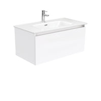 Fienza Manu Gloss White 900 Wall Hung Cabinet, 1 Solid Drawer, 4 Internal Drawers , With Moulded Basin-Top - Joli Ceramic