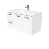 Fienza UniCab Gloss White 900 Wall Hung Cabinet, Solid Doors , With Moulded Basin-Top - Joli Ceramic Left Hand Drawer