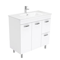 Fienza UniCab 900 Gloss White Cabinet on Legs, Right Hand Drawers, Solid Doors , With Moulded Basin-Top - Joli Ceramic