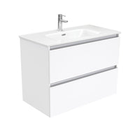 Fienza Quest Gloss White 900 Wall Hung Cabinet, 2 Solid Drawers , With Moulded Basin-Top - Joli Ceramic