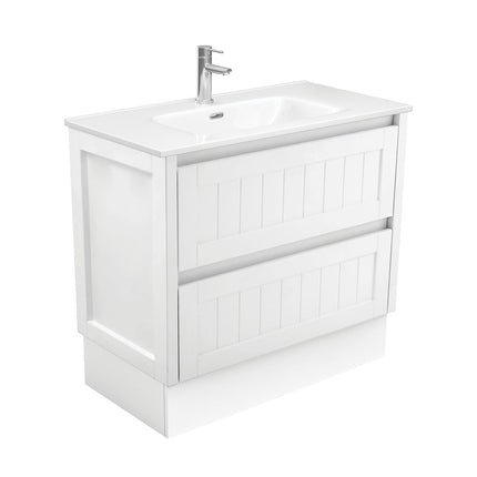 Fienza Hampton Satin White 900 Cabinet on Kickboard, 2 Drawers , With Moulded Basin-Top - Joli Ceramic