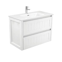 Fienza Hampton Satin White 900 Wall Hung Cabinet, 2 Solid Drawers , With Moulded Basin-Top - Joli Ceramic