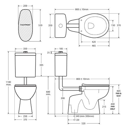 Fienza Stella Care Adjustable Link Toilet Suite, Grey Seat and Large Flush Button ,