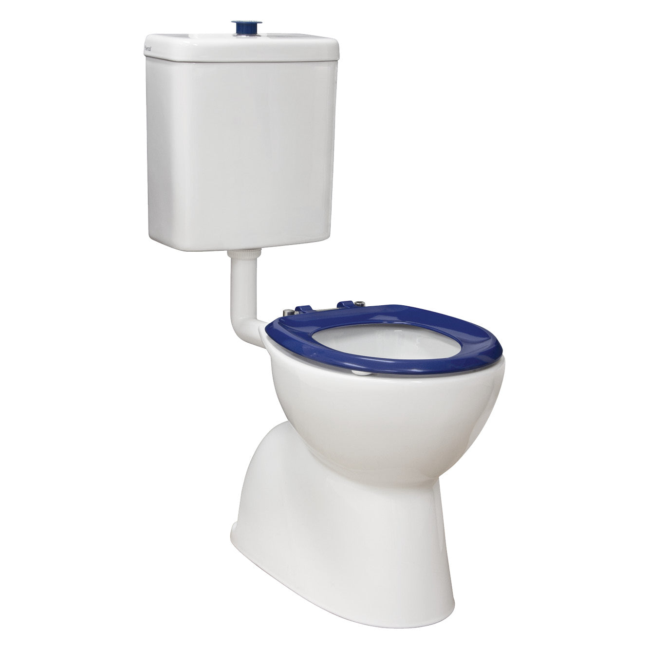 Fienza Stella Care Adjustable Link Toilet Suite, Blue Seat, Large Flush Button ,