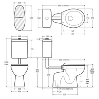 Fienza Stella Care Adjustable Link Toilet Suite, Blue Seat, Large Flush Button ,