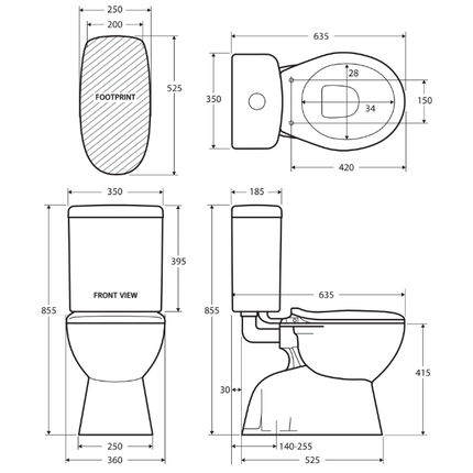 Fienza Stella Adjustable Link Toilet Suite, Gloss White, S-Trap ,