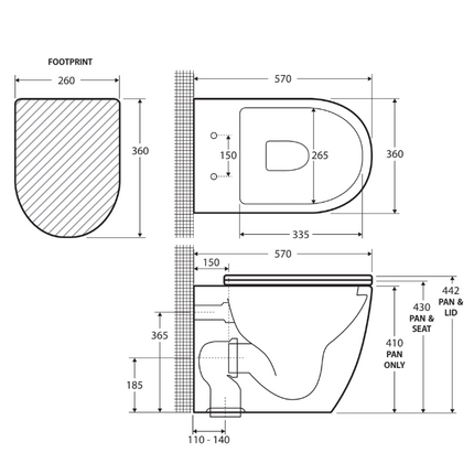 Fienza Koko Wall Faced Toilet Suite, Matte Black ,