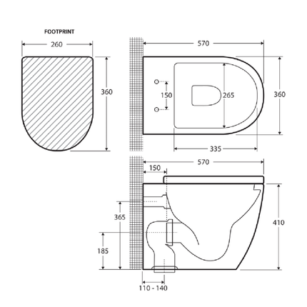 Fienza Koko Wall Faced Toilet Suite, Gloss White ,