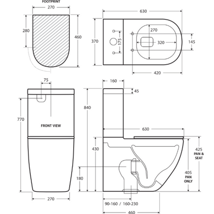 Fienza Empire Back to Wall Toilet Suite, Gloss White, Slim Seat ,