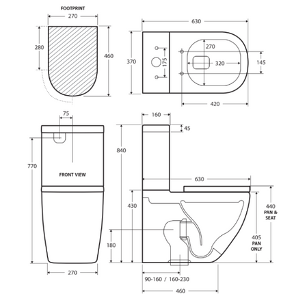 Fienza Empire Back to Wall Toilet Suite, Gloss White ,