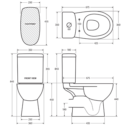Fienza Stella Close Coupled Toilet Suite, Gloss White, P-Trap ,