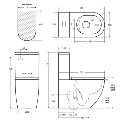 Fienza Alix Back toWall Toilet Suite, Gloss White, Grey Seat ,