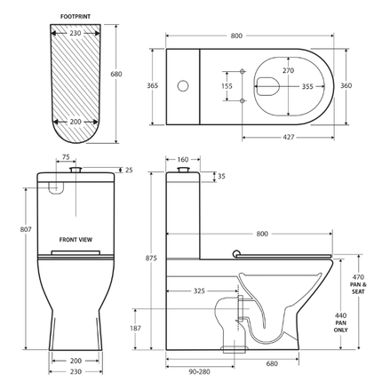 Fienza Delta Care Back to Wall Toilet Suite, Grey Seat ,