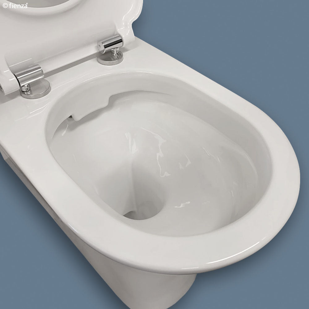 Fienza Delta Care Back to Wall Toilet Suite, White Seat, Raised Buttons ,