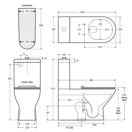 Fienza Delta Care Back to Wall Toilet Suite, White Seat, Raised Buttons ,
