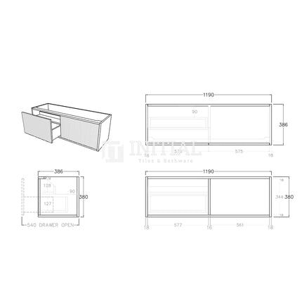 Bellevue Groove 1200 Coastal Oak Woodgrain Wall Hung Slim Vanity ,