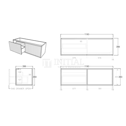 Bellevue Groove 1200 Prime Oak Woodgrain Wall Hung Slim Vanity ,
