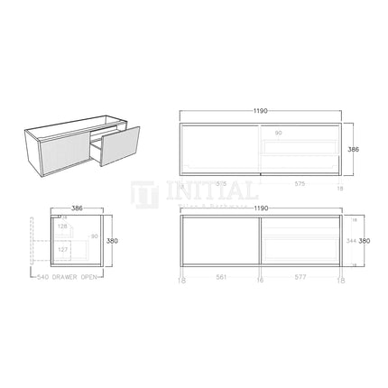 Bellevue Groove 1200 Prime Oak Woodgrain Wall Hung Slim Vanity ,