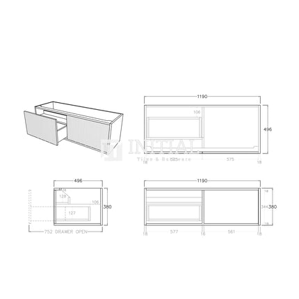 Bellevue Groove 1200 Coastal Oak Woodgrain Wall Hung Vanity ,
