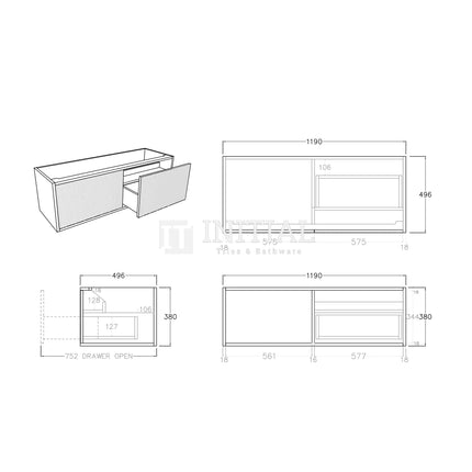 Bellevue Groove 1200 Prime Oak Woodgrain Wall Hung Vanity ,
