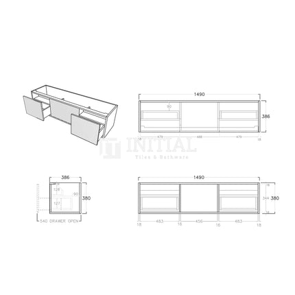 Bellevue Groove 1500 Prime Oak Woodgrain Wall Hung Slim Vanity ,