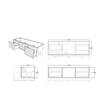 Bellevue Groove 1500 Prime Oak Woodgrain Wall Hung Vanity ,