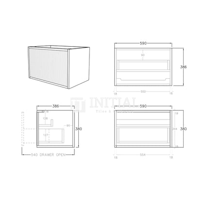 Bellevue Groove 600 Prime Oak Woodgrain Wall Hung Slim Vanity ,